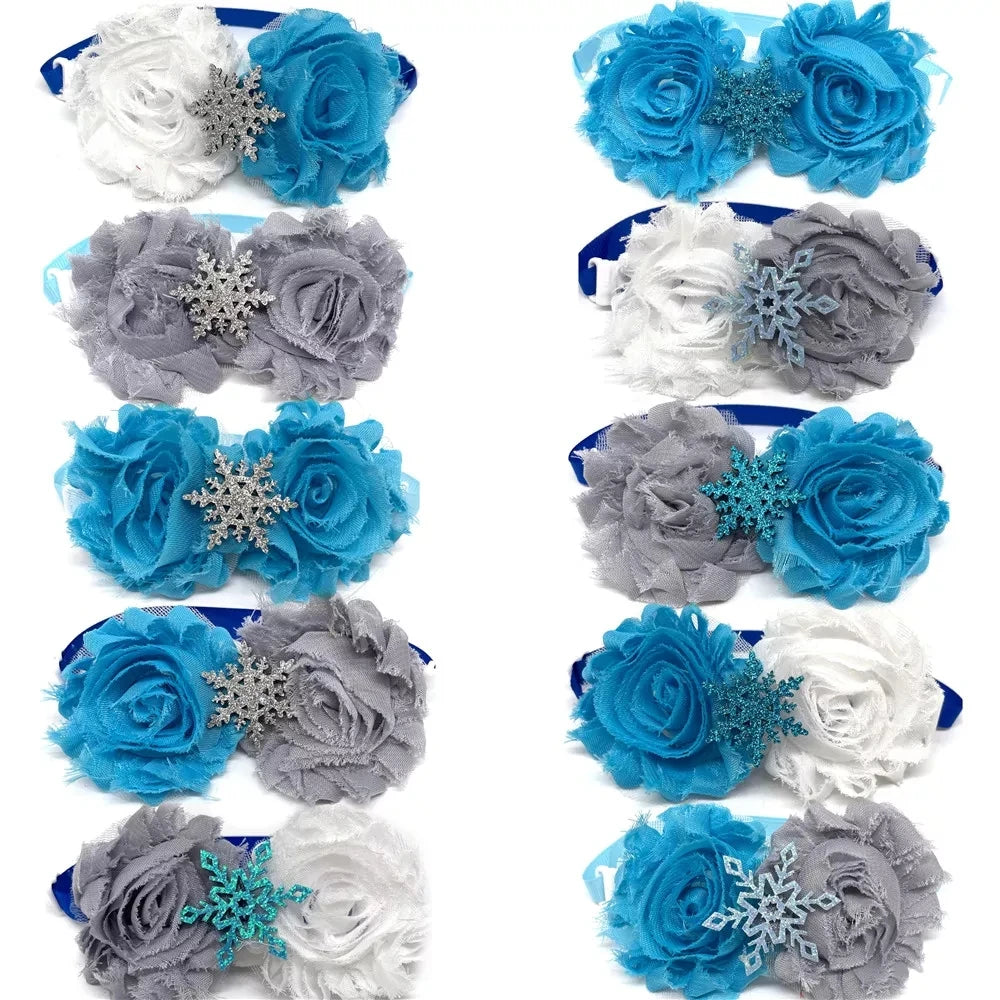 50PCS Pet Dog Product Winter Snowflake Bowties Cute Bowknot Adjustable Puppy Dog Bow Tie Dog Grooming Product Dog Winter Bows