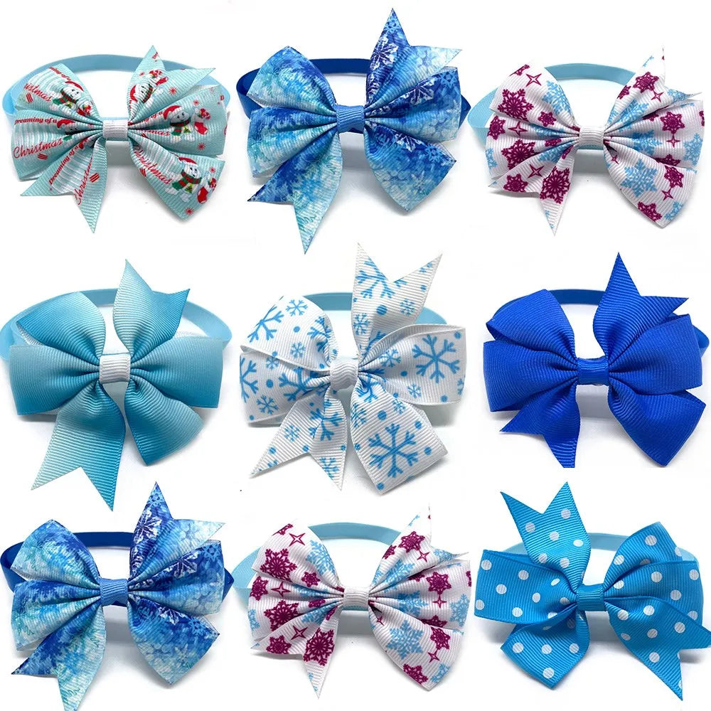 50PCS Pet Dog Product Winter Snowflake Bowties Cute Bowknot Adjustable Puppy Dog Bow Tie Dog Grooming Product Dog Winter Bows