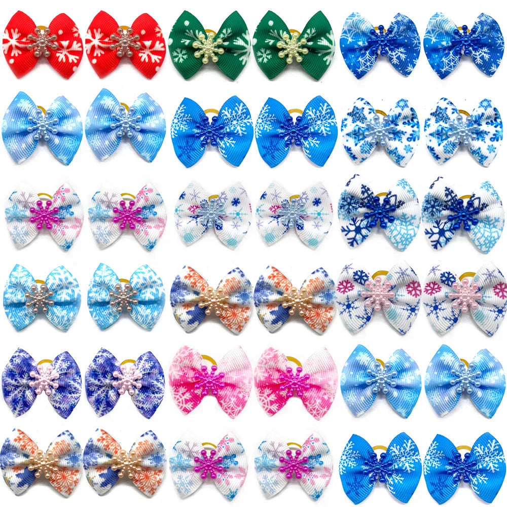 50PCS Pet Dog Product Winter Snowflake Bowties Cute Bowknot Adjustable Puppy Dog Bow Tie Dog Grooming Product Dog Winter Bows