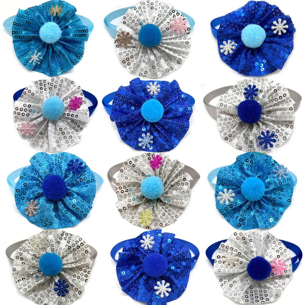 50PCS Pet Dog Product Winter Snowflake Bowties Cute Bowknot Adjustable Puppy Dog Bow Tie Dog Grooming Product Dog Winter Bows