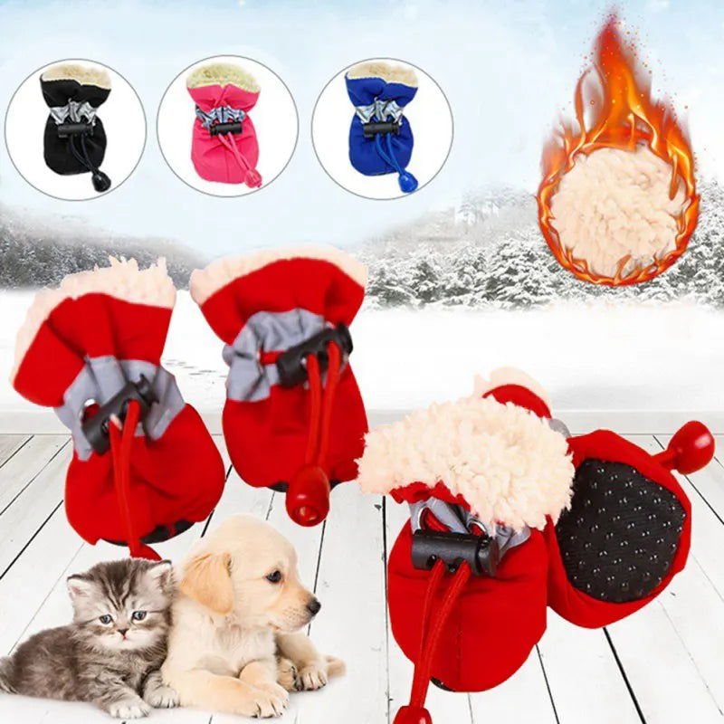 4pcs/set Waterproof Winter Warm Pet Dog Shoes Anti-slip Rain Snow Boots Thick For Small Cats Puppy Chihuahua Socks Booties