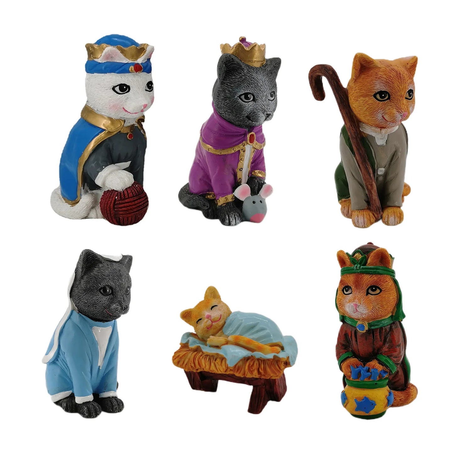 Nativity Royal Cats Christmas Decoration Resin Crafts Animal Cat Nativity Scene Ornament Collection Birth Of Jesus Home Decor