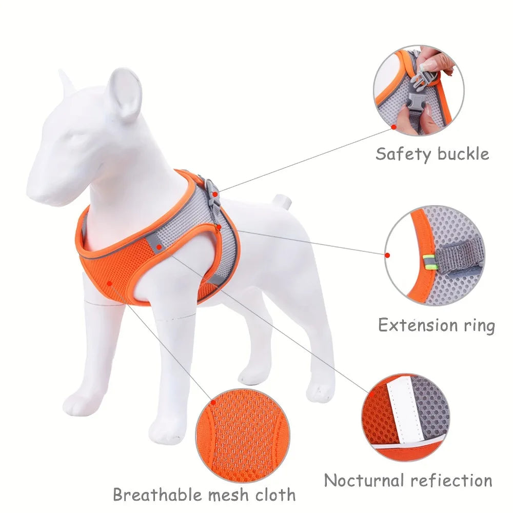 Pet Reflective Dog Harness Small Dog Adjustable Puppy Harness Vest Dog Teddy Koki Outdoor Walking Lead Leash Cat Chest Strap