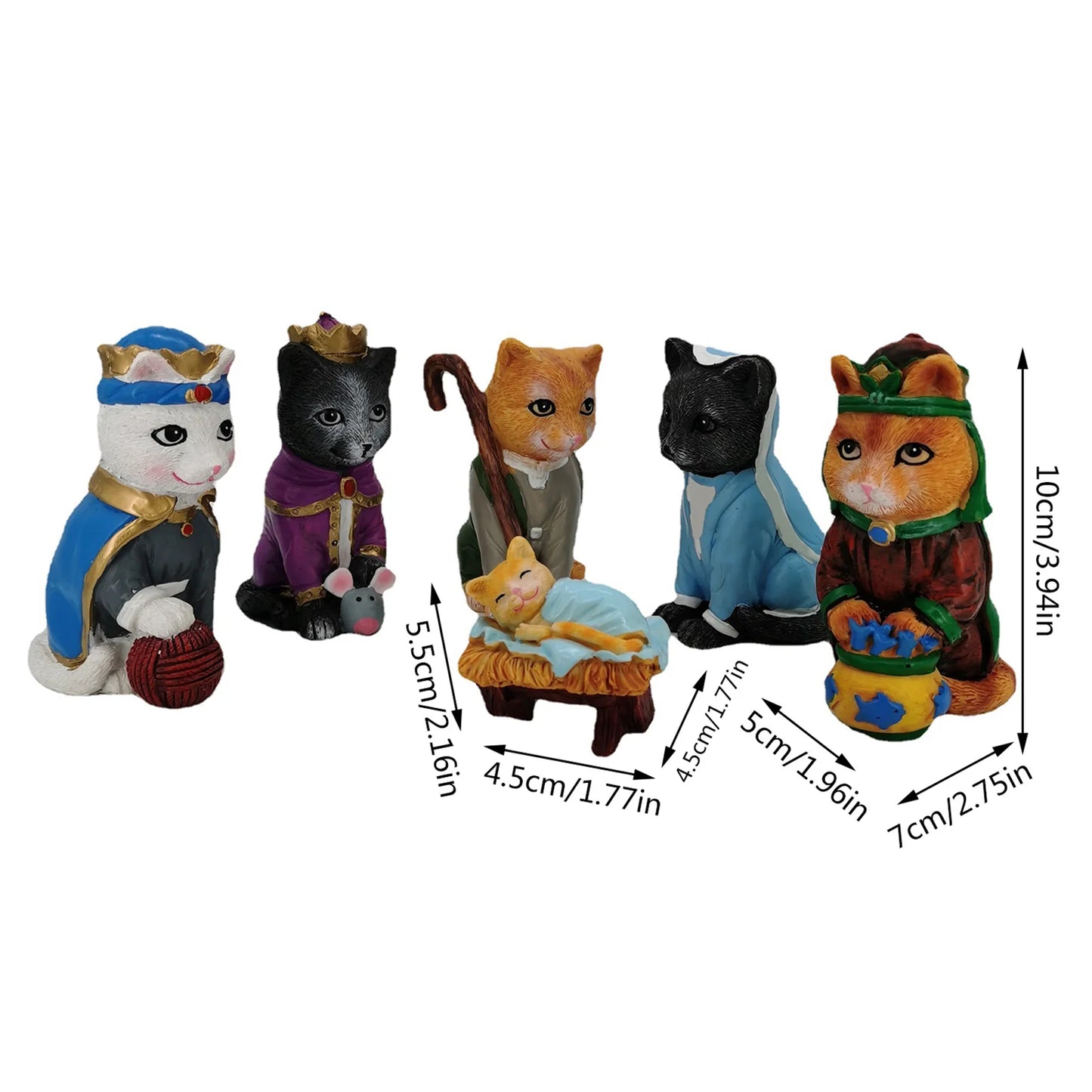 Nativity Royal Cats Christmas Decoration Resin Crafts Animal Cat Nativity Scene Ornament Collection Birth Of Jesus Home Decor