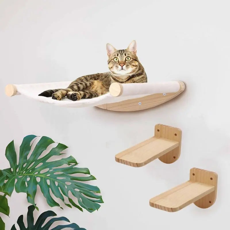 3 Pieces Wall Mounted Cat Bed Hammock,Climbing Shelves