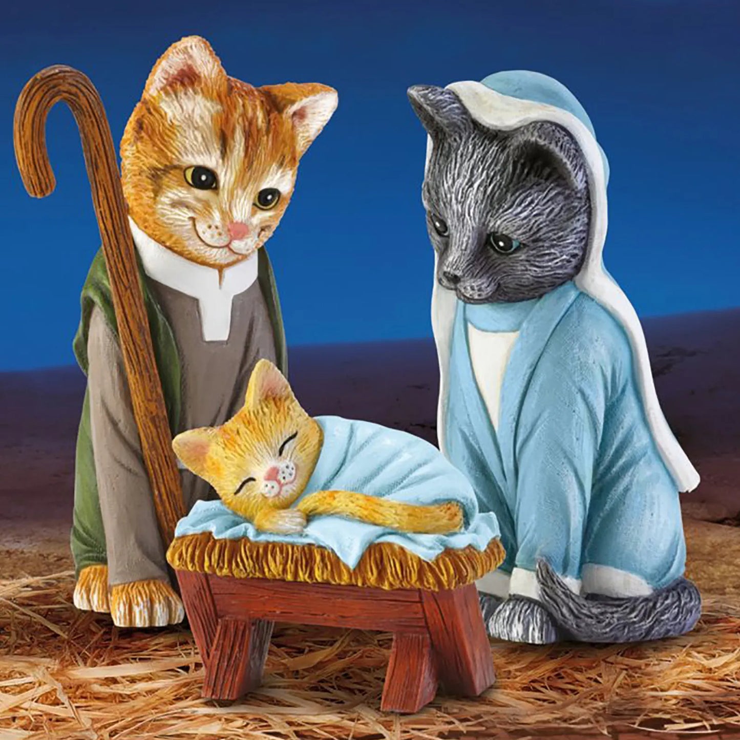 Nativity Royal Cats Christmas Decoration Resin Crafts Animal Cat Nativity Scene Ornament Collection Birth Of Jesus Home Decor