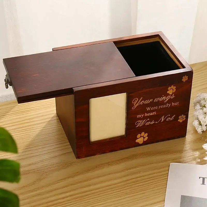 Wood Pet Keepsake Storage Box With Photo Frame For Cat Dog Pine Wood Memorial Keepsake Urns Cremation Urns With Photo Frame