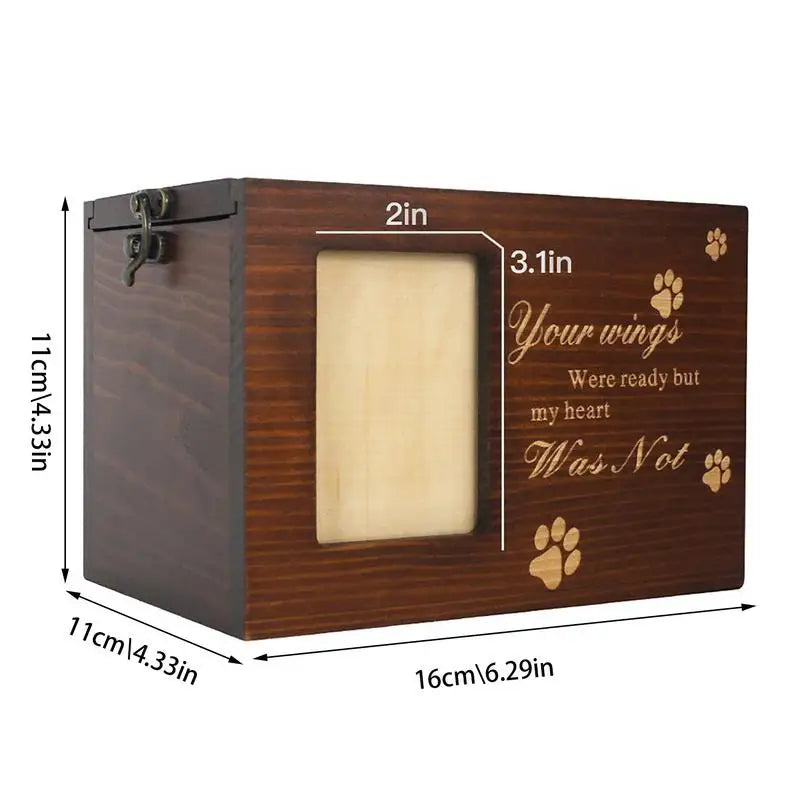 Wood Pet Keepsake Storage Box With Photo Frame For Cat Dog Pine Wood Memorial Keepsake Urns Cremation Urns With Photo Frame