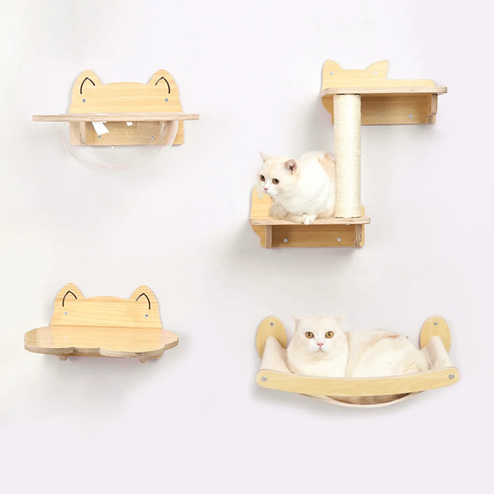 3 Pieces Wall Mounted Cat Bed Hammock,Climbing Shelves