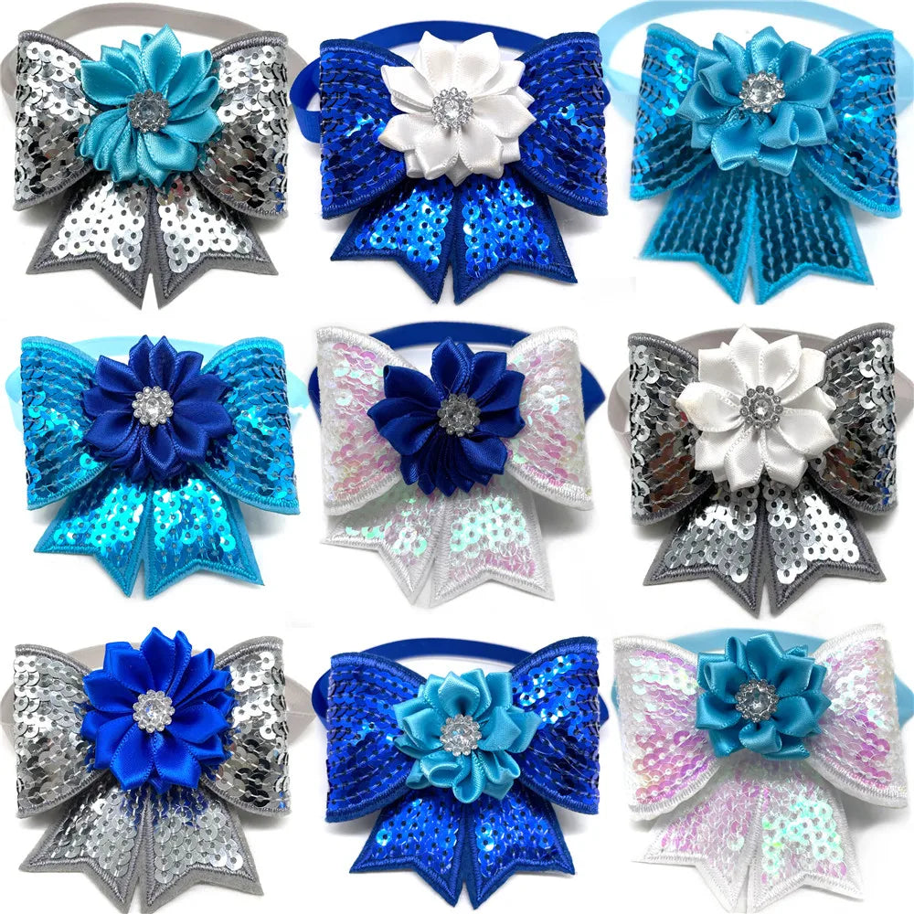 50PCS Pet Dog Product Winter Snowflake Bowties Cute Bowknot Adjustable Puppy Dog Bow Tie Dog Grooming Product Dog Winter Bows